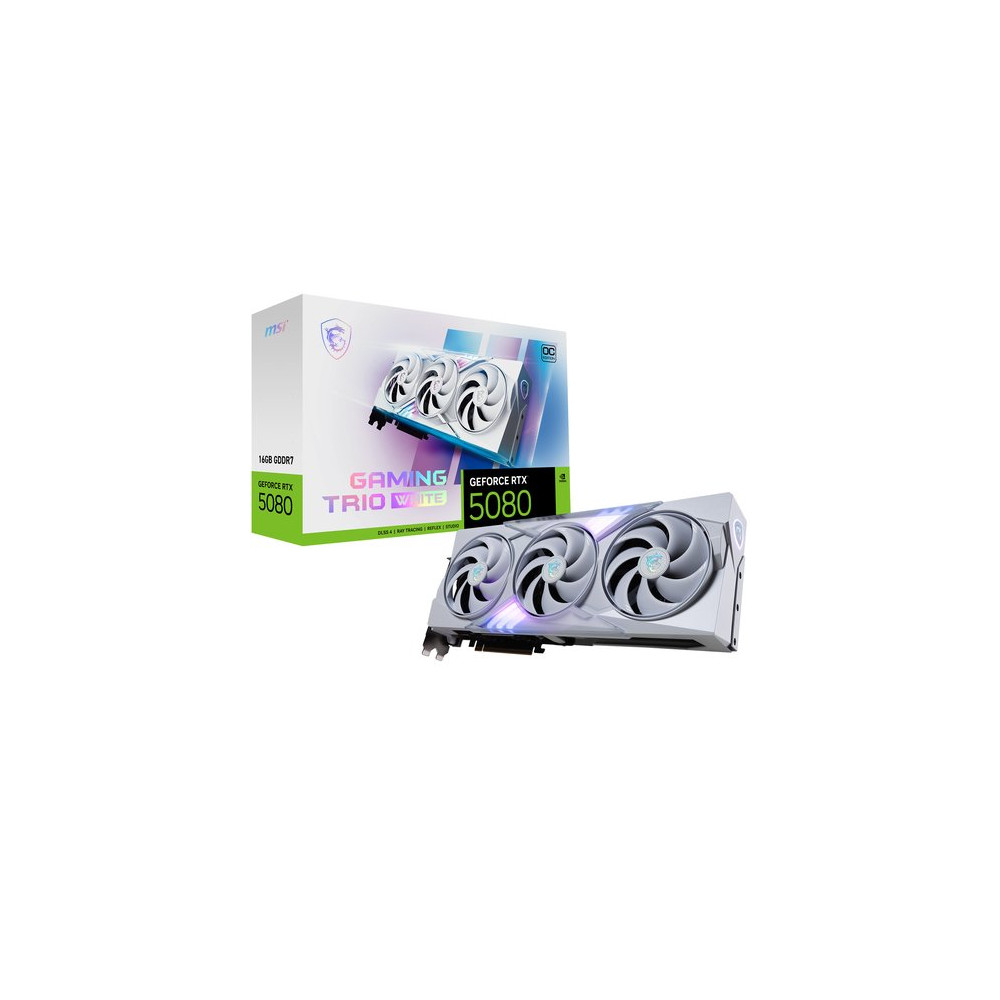 MSI VGA GEFORCE RTX 5080, RTX 5080 16G GAMING TRIO OC WHITE, 16GB GDDR7, DP*3/HDMI, ATX, TRI FROZR 4