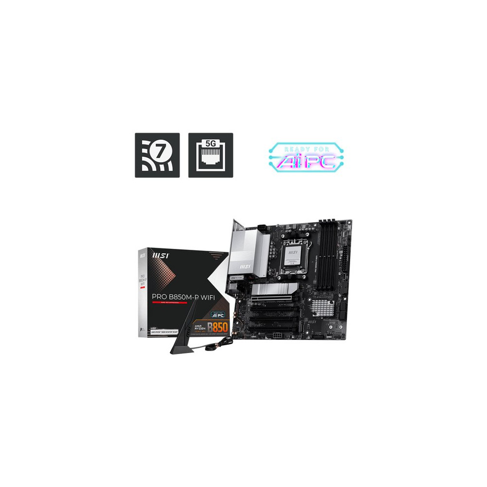 MSI MB B850M-P WIFI,B850,AM5,4DDR5,1PCI-Ex16,3PCI-Ex1,3M.2,4SATA3,3USB10G(1A+2C),6USB5G(6A)
