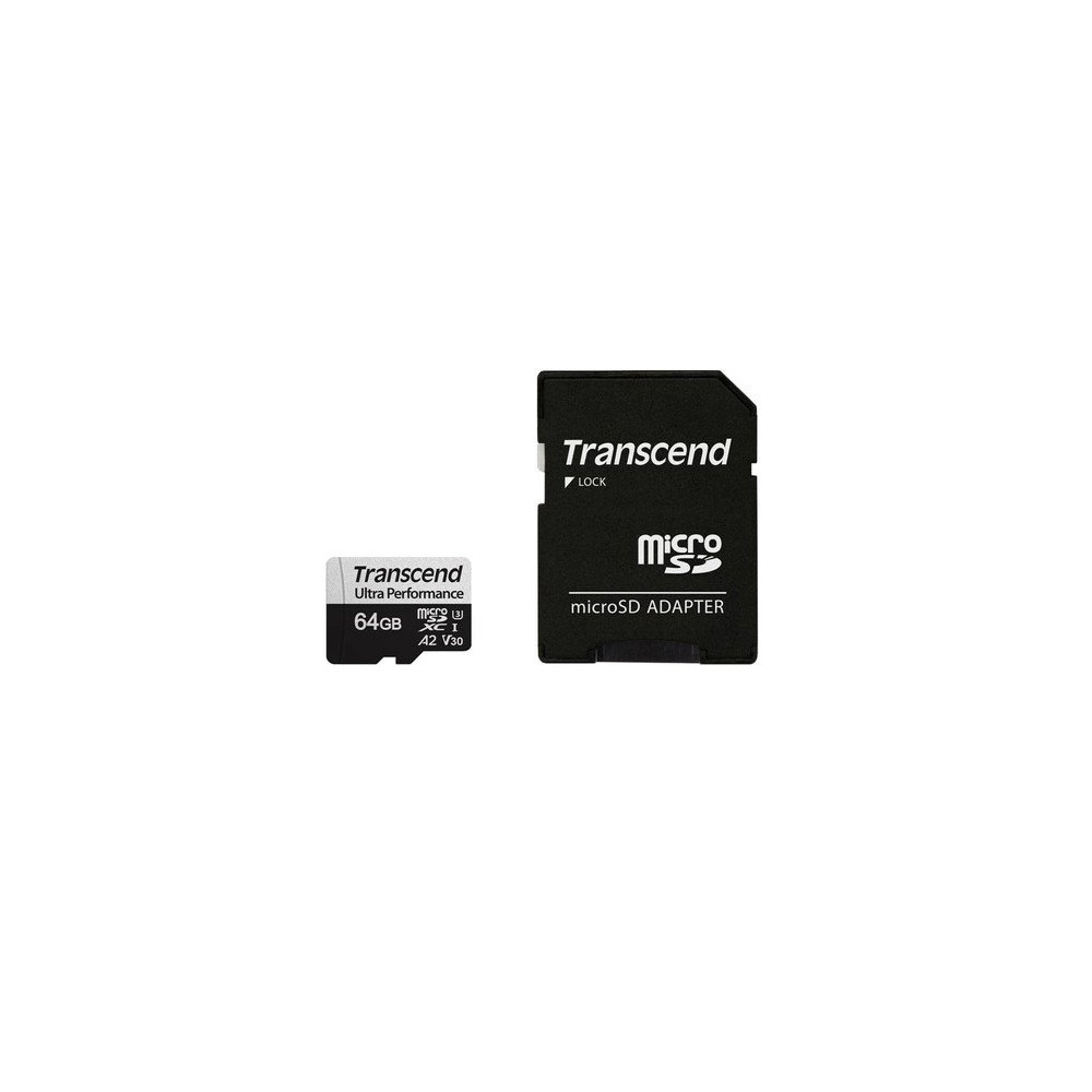 TRANSCEND MEMORY CARD 64GB microSD w/ adapter UHS-I U3 A2 Ultra Performance