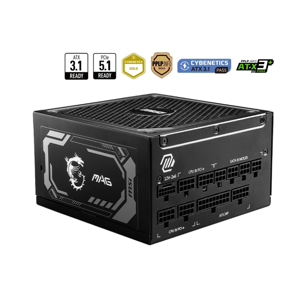 MSI ALIMENTATORE MAG A1000GL PCIE5, EU, 1000W, FULLY-MODULAR, 80 PLUS