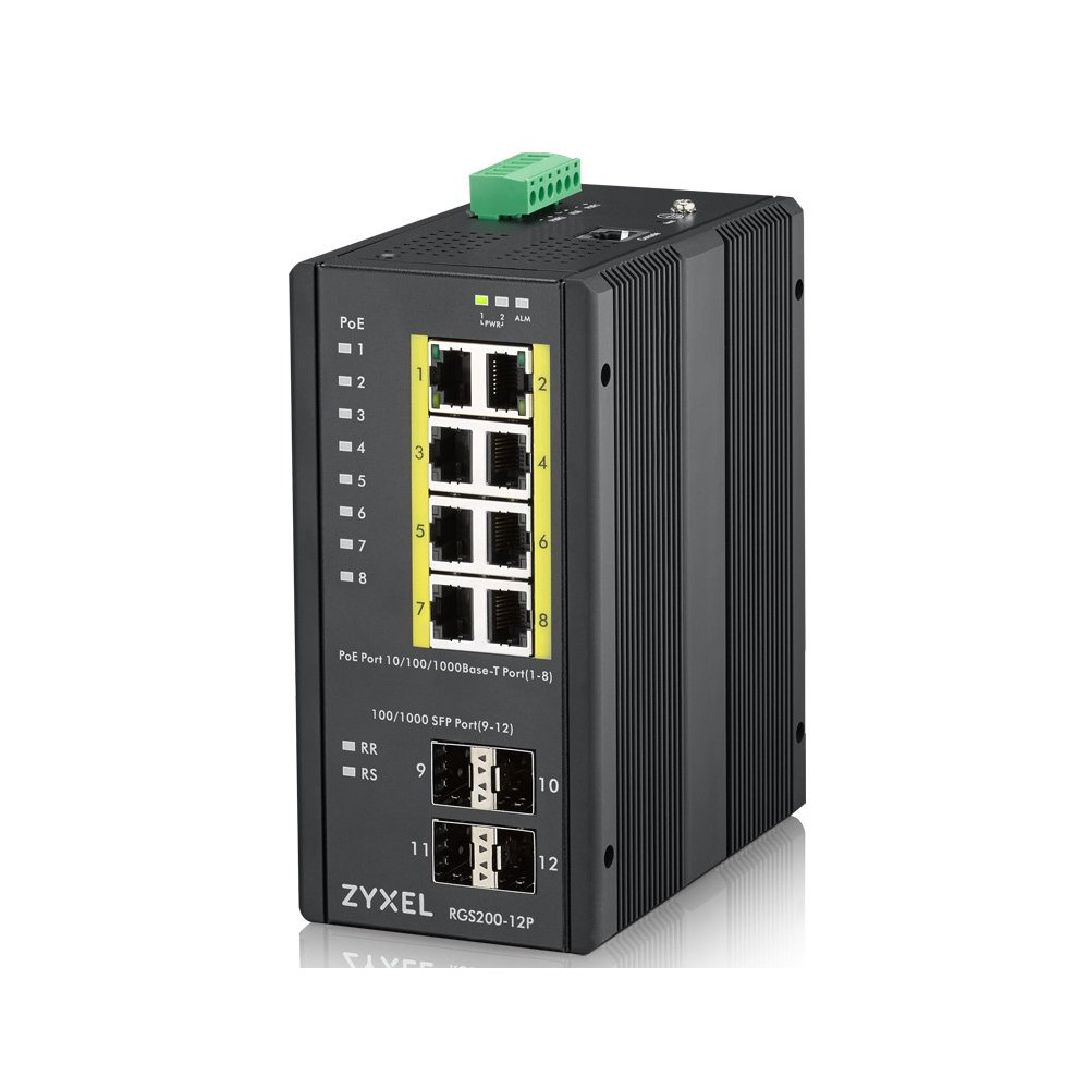 ZYXEL SWITCH INDUSTRIALE MANAGED, 12X GIGABIT POE 240W, DIN RAIL, ALIM. 12-58V DC