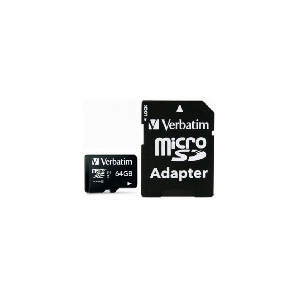 VERBATIM MICRO SDXC CARD 64GB CLASS 10 INC ADAPTER