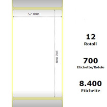 White 57x102mm,700 Et/Rotolo Z-2000D, 2.2x4x1Core,circonferenza 111mm 12 Rolls ZE800262-405