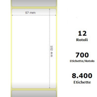 White 57x102mm,700 Et/Rotolo Z-2000D, 2.2x4x1Core,circonferenza 111mm 12 Rolls ZE800262-405
