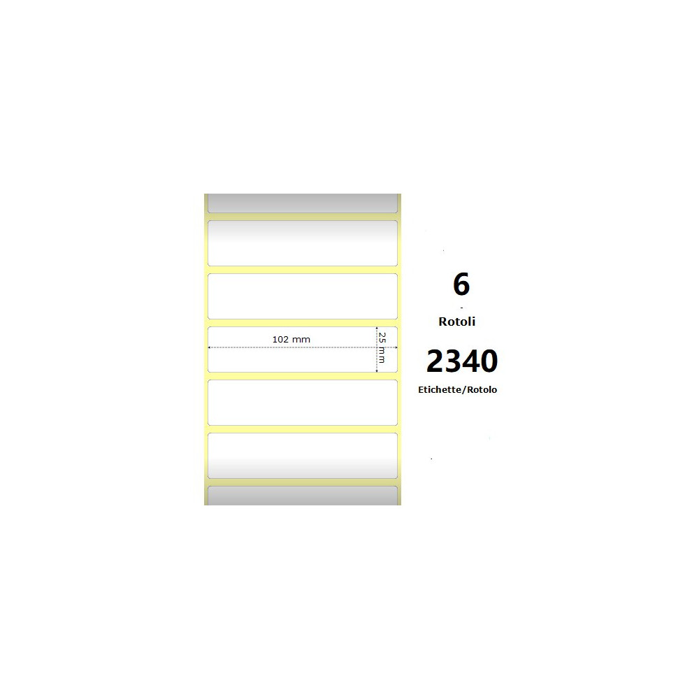 White 102x25mm,2340 Et/Rotolo Z-4000D, 4x1x1 Core, 6 Rolls ZE10010045