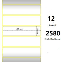 White 102x25mm, 2580 Et/Rotolo Z-2000D 4x1x1 Core, 12 Rolls ZE800264-105