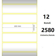 White 102x25mm, 2580 Et/Rotolo Z-2000D 4x1x1 Core, 12 Rolls ZE800264-105