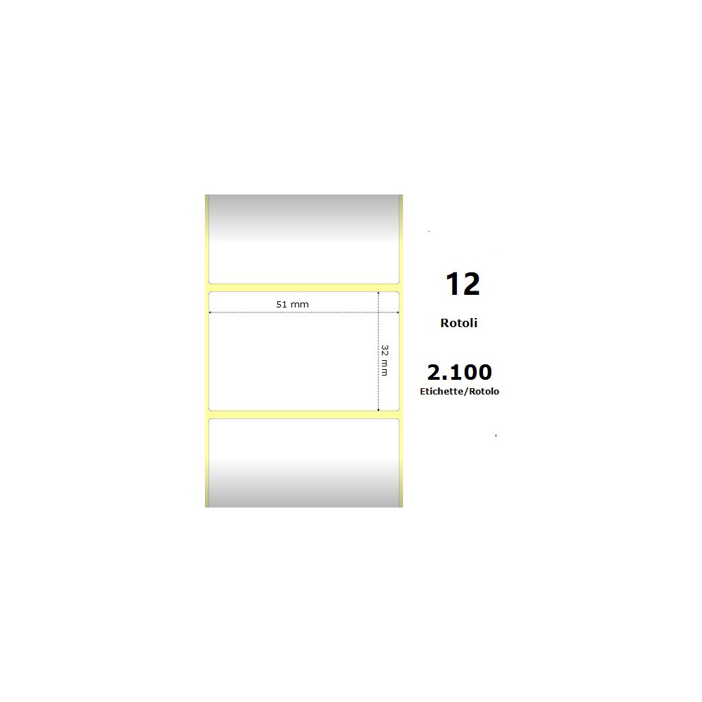 White 51x32mm,2100 Et/Rotolo Z-1000D, 2x1.3x1 Core,circonferenza 111mm ZE880175-031D