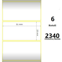 White 51x25mm, 2340 Et/Rotolo Z-2000D 2x1x1 Core, 6 Rolls ZE10010028