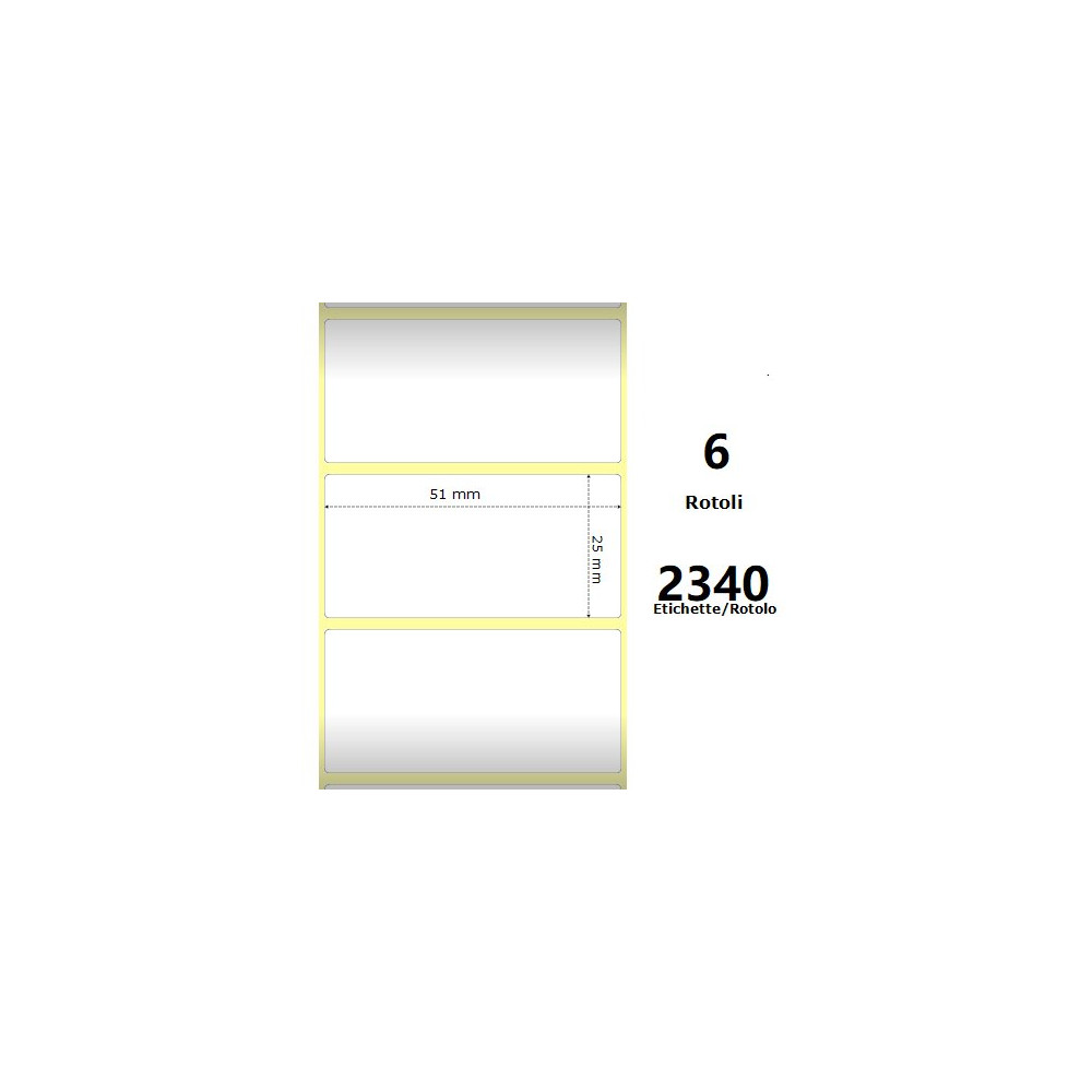 White 51x25mm, 2340 Et/Rotolo Z-2000D 2x1x1 Core, 6 Rolls ZE10010028
