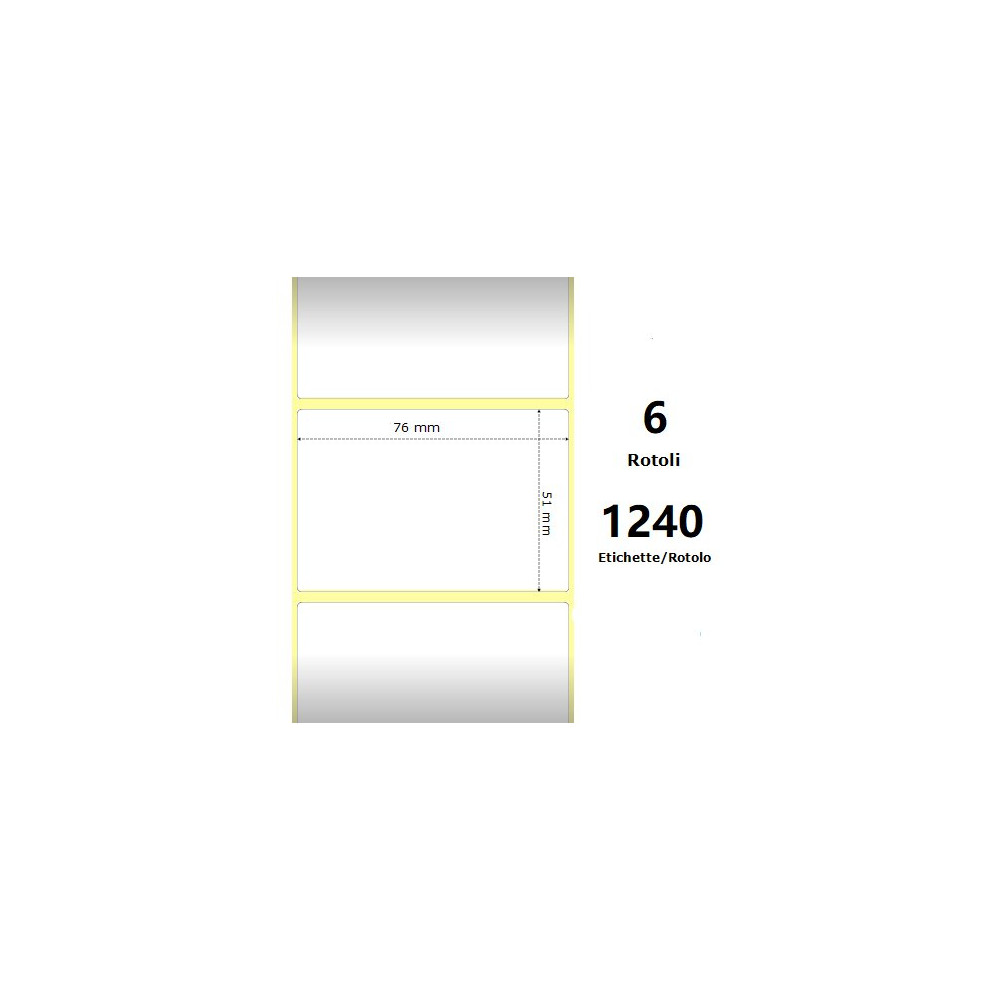 White 76x51mm,1240 Et/Rotolo Z-4000D, 3x2x1 Core, 6 Rolls ZE10010044