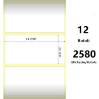 White 51x25mm, 2580 Et/Rotolo Z-2000D, 2x1x1 Core, 12 Rolls ZE880199-025D