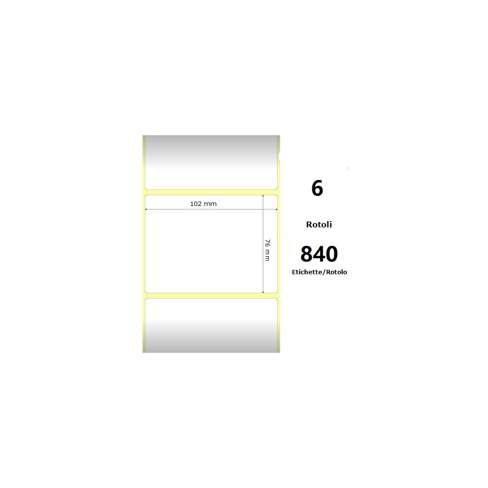 White 102x76mm, 840 Et/Rotolo Z-2000D 4x3x1 Core, 6 Rolls ZE10010032