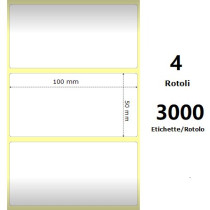 White 100x50mm,3000 Et/Rotolo Z-1000D, 3.9x2x3 Core, 4 Rolls ZE3006777-T