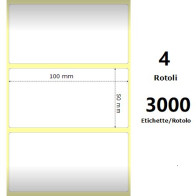 White 100x50mm,3000 Et/Rotolo Z-1000D, 3.9x2x3 Core, 4 Rolls ZE3006777-T