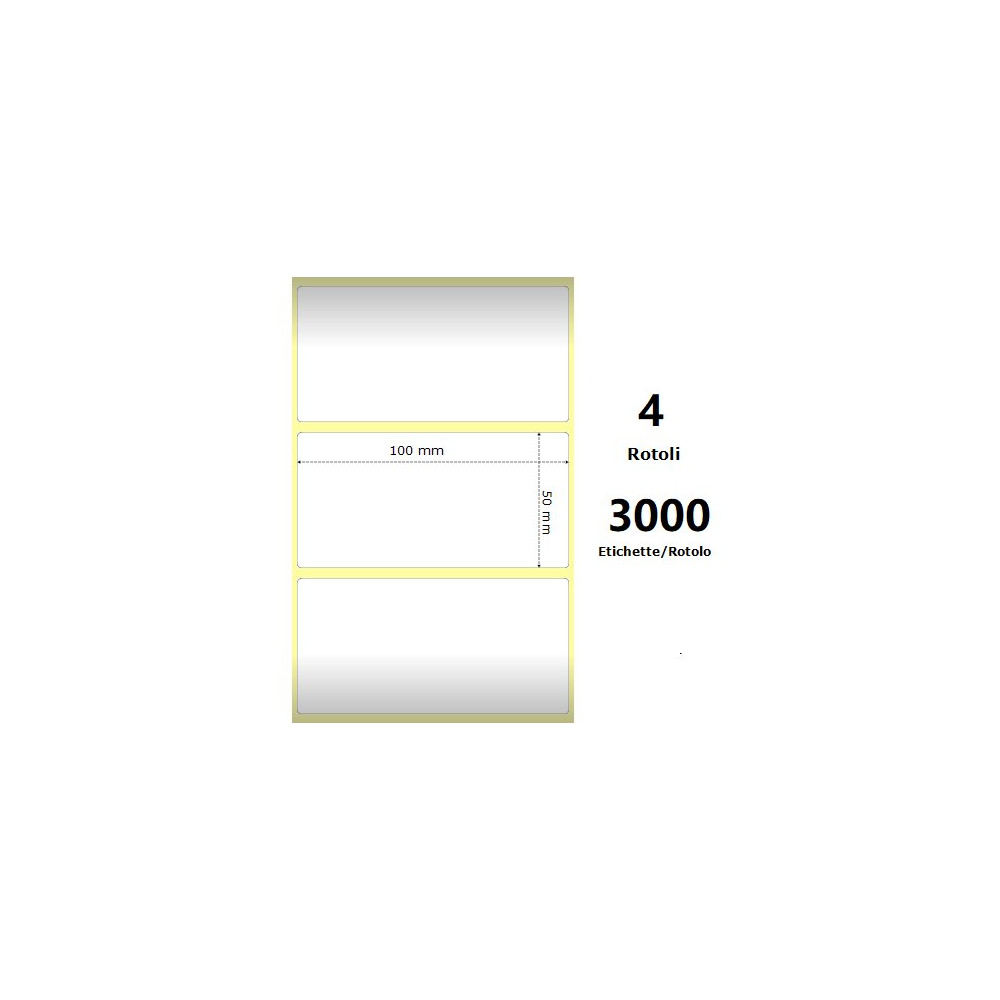 White 100x50mm,3000 Et/Rotolo Z-1000D, 3.9x2x3 Core, 4 Rolls ZE3006777-T
