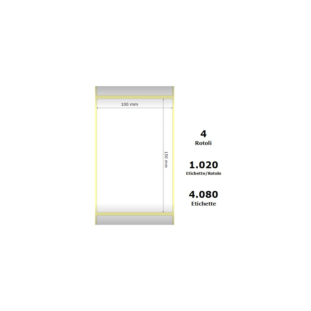 White 100x150mm,1020 Et/Rotolo Z-1000D,3.9x5.9x3 Core,circonferenza 177mm ZE3006306-T