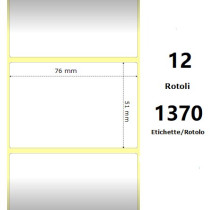 White 76x51mm, 1370 Et/Rotolo Z-2000D, 3x2x1 Core, 12 Rolls ZE800263-205