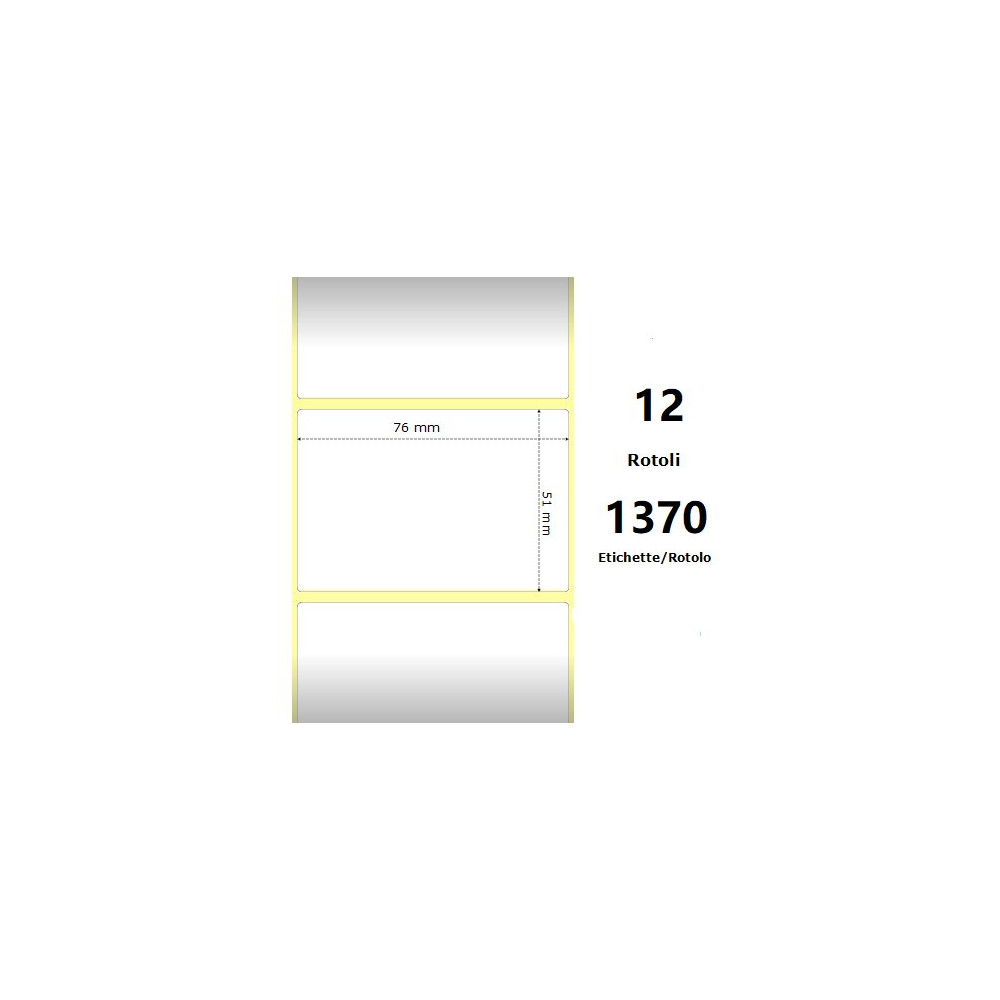 White 76x51mm, 1370 Et/Rotolo Z-2000D, 3x2x1 Core, 12 Rolls ZE800263-205