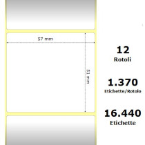 White 57x51mm,1370 Et/Rotolo Z-2000D, 2.2x2x1 Core,circonferenza 111mm 12 Rolls ZE800262-205