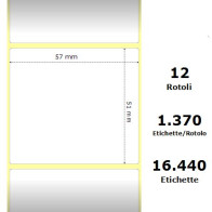 White 57x51mm,1370 Et/Rotolo Z-2000D, 2.2x2x1 Core,circonferenza 111mm 12 Rolls ZE800262-205