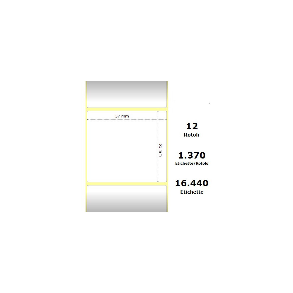 White 57x51mm,1370 Et/Rotolo Z-2000D, 2.2x2x1 Core,circonferenza 111mm 12 Rolls ZE800262-205