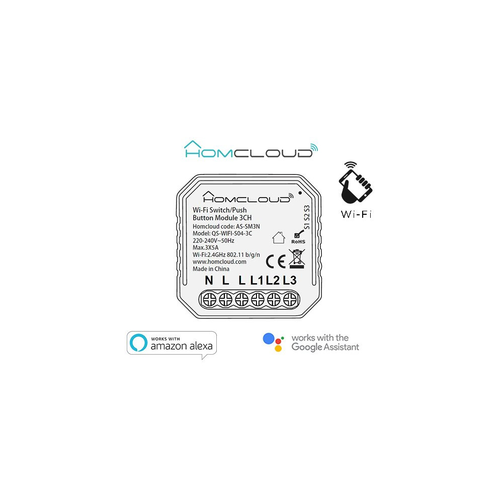 Modulo PuIsante/Interruttore 3CH Wi-Fi da incasso AS-SM3N