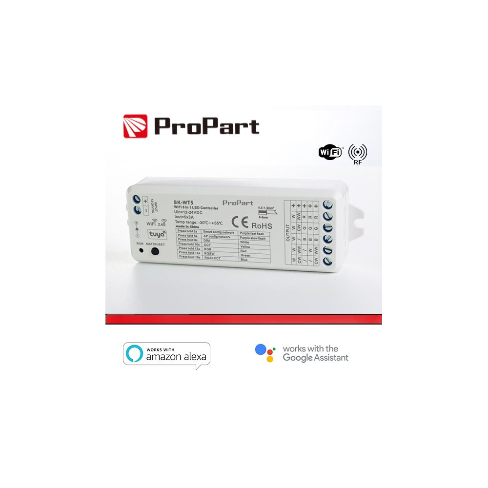 Ricevitore DIM 12/24V DC, 5CH*3A, Wi-Fi+RF2.4G RGB+CCT SK-WT5