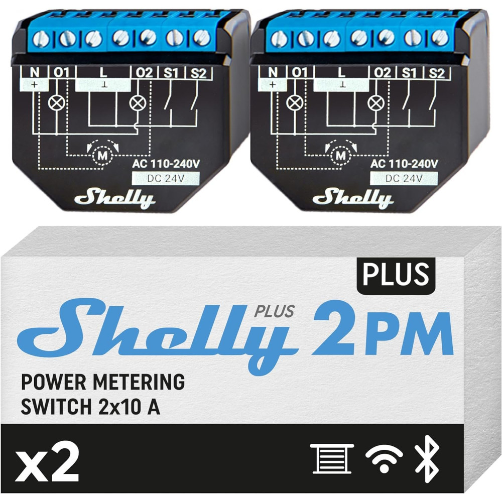 Shelly Plus 2PM DOUBLE PACK - Smart Relay 16A AC/DC WiFi/BT + PM SH-PLUS2PM2P