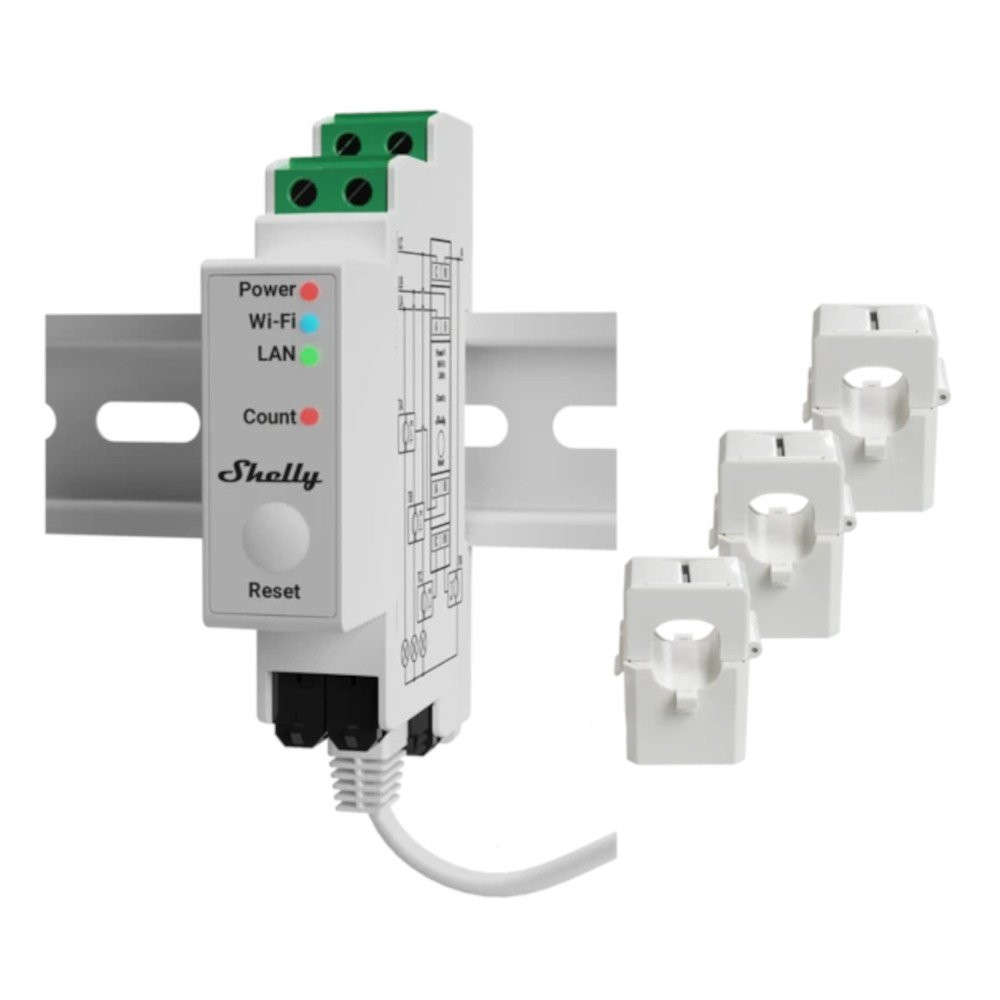 Shelly Pro 3EM 120A - Contatore energia DIN + 3 pinze120A SH-PRO3EM120