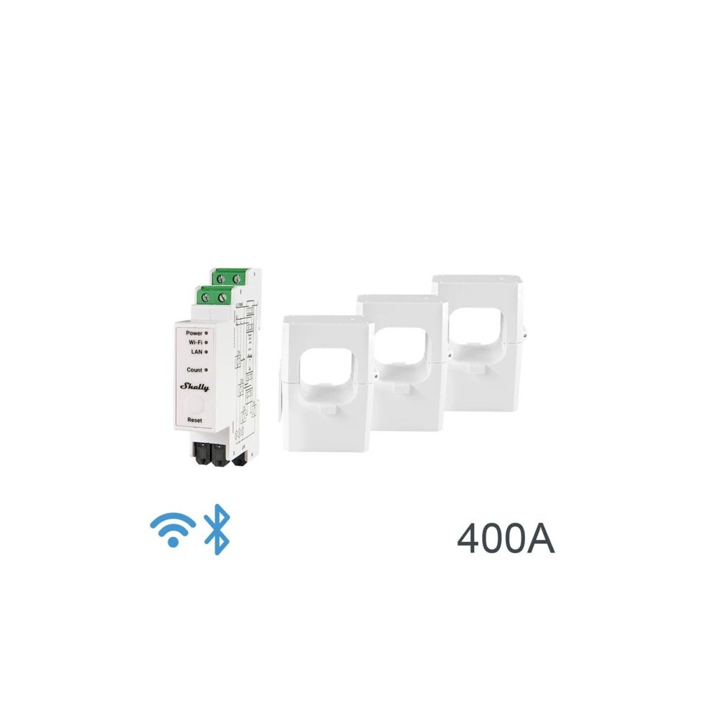 Shelly Pro 3EM 400A - Contatore Energia DIN + 3 pinze 400A SH-PRO3EM400