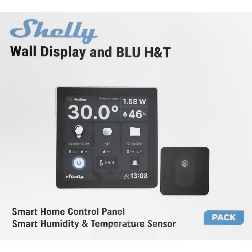 Shelly Wall Display + Sensore H&T - Pannello con Display touch Nero SH-WALLBKIT
