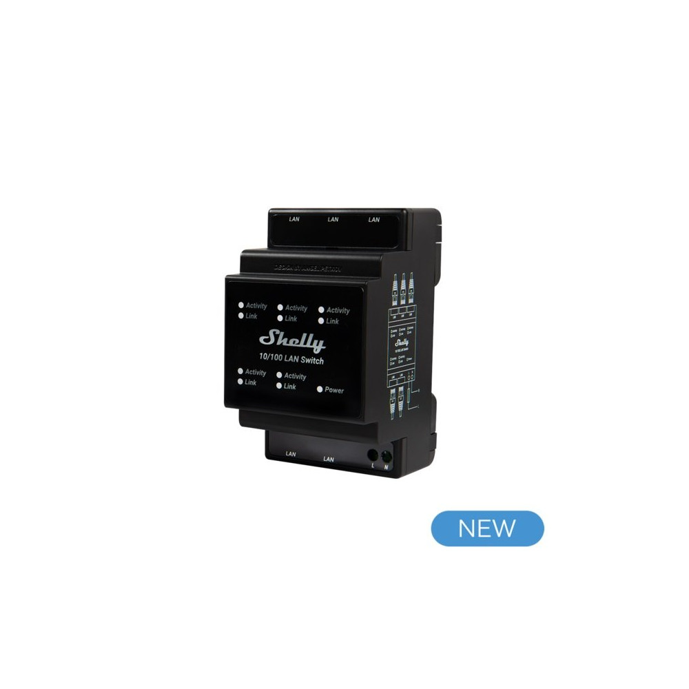 Shelly LAN Switch - Switch di rete DIN rail con 5 porte RJ45 ethernet SH-LANSW