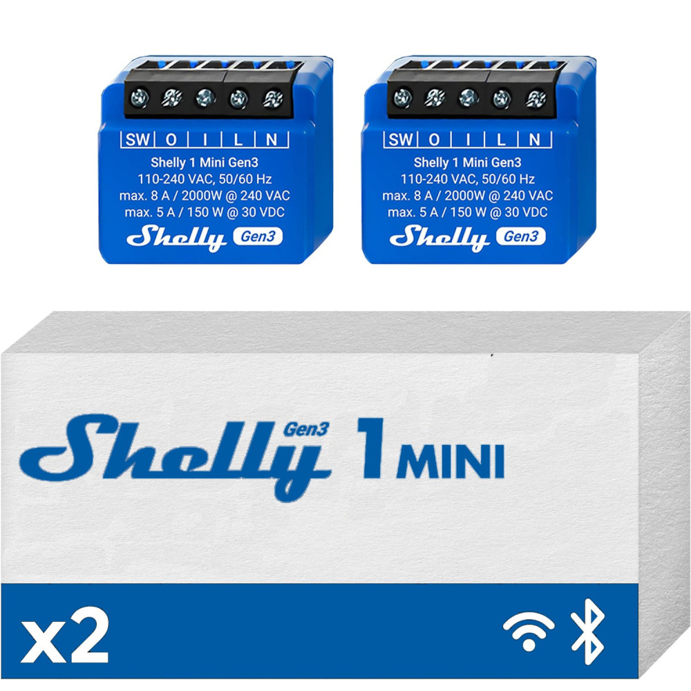 Shelly Mini 1 GEN3 2PACK- Smart Relay contatto pulito 8A AC/DC WiFi/BT/Matter SH-MINI1G32P