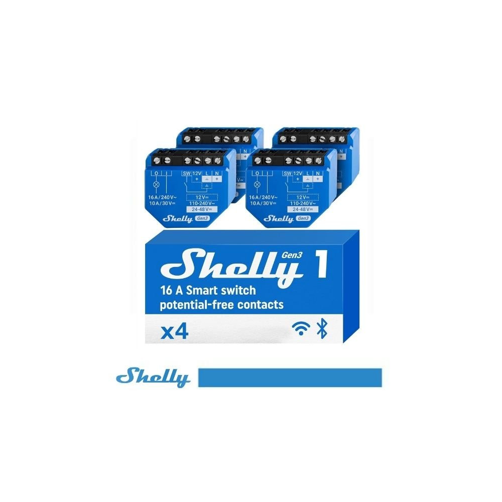 Shelly 1 Gen3 - Smart Relay contatto pulito 16A AC/DC WiFi/BT/Matter 4PACK SH-PLUS1G34P