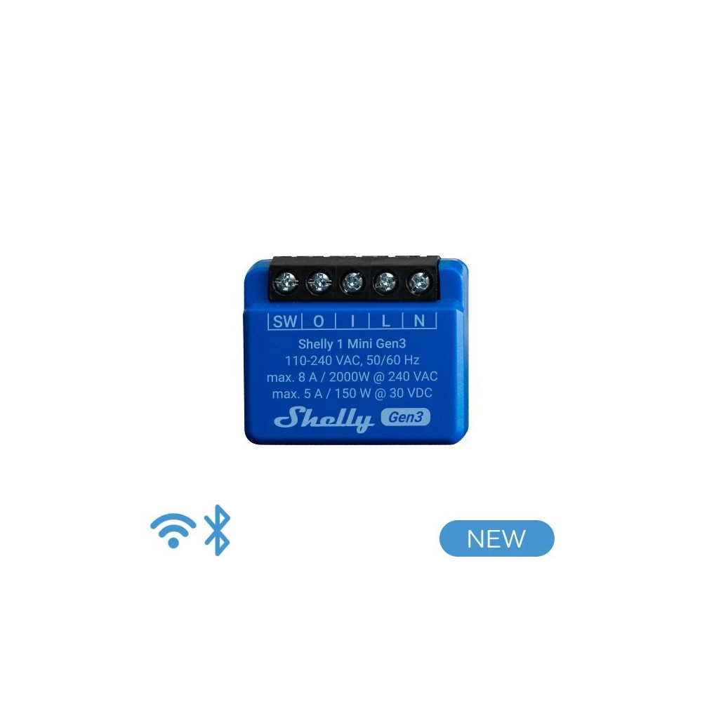 Shelly Mini 1 Gen3 - Smart Relay contatto pulito 8A AC/DC WiFi/BT/Matter SH-MINI1G3