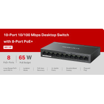 Switch Desktop 10 porte 10/100 PoE+  - Mercusys MS110P MS-MS110P