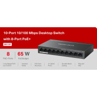 Switch Desktop 10 porte 10/100 PoE+  - Mercusys MS110P MS-MS110P