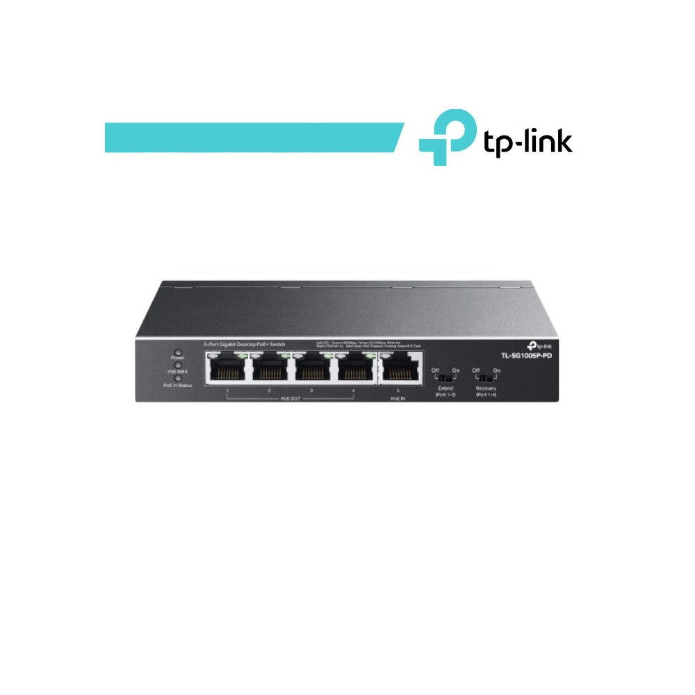 TP-Link 5-Porte Gigabit Desktop PoE+ Switch con 1-Port PoE++ In e 4-Port PoE+Out TL-SG1005P-PD
