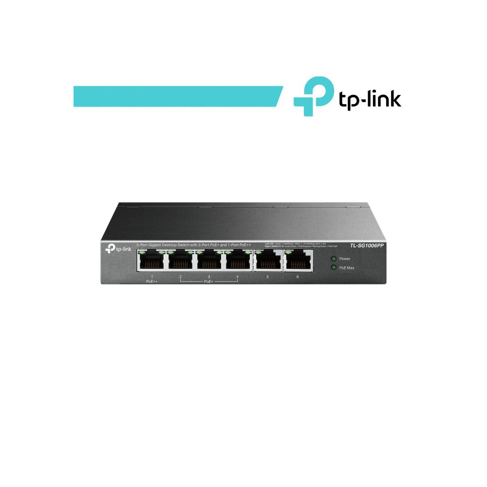 Switch Desktop 6 Porte Gigabit di cui 3 PoE+ e 1 PoE++ TL-SG1006PP