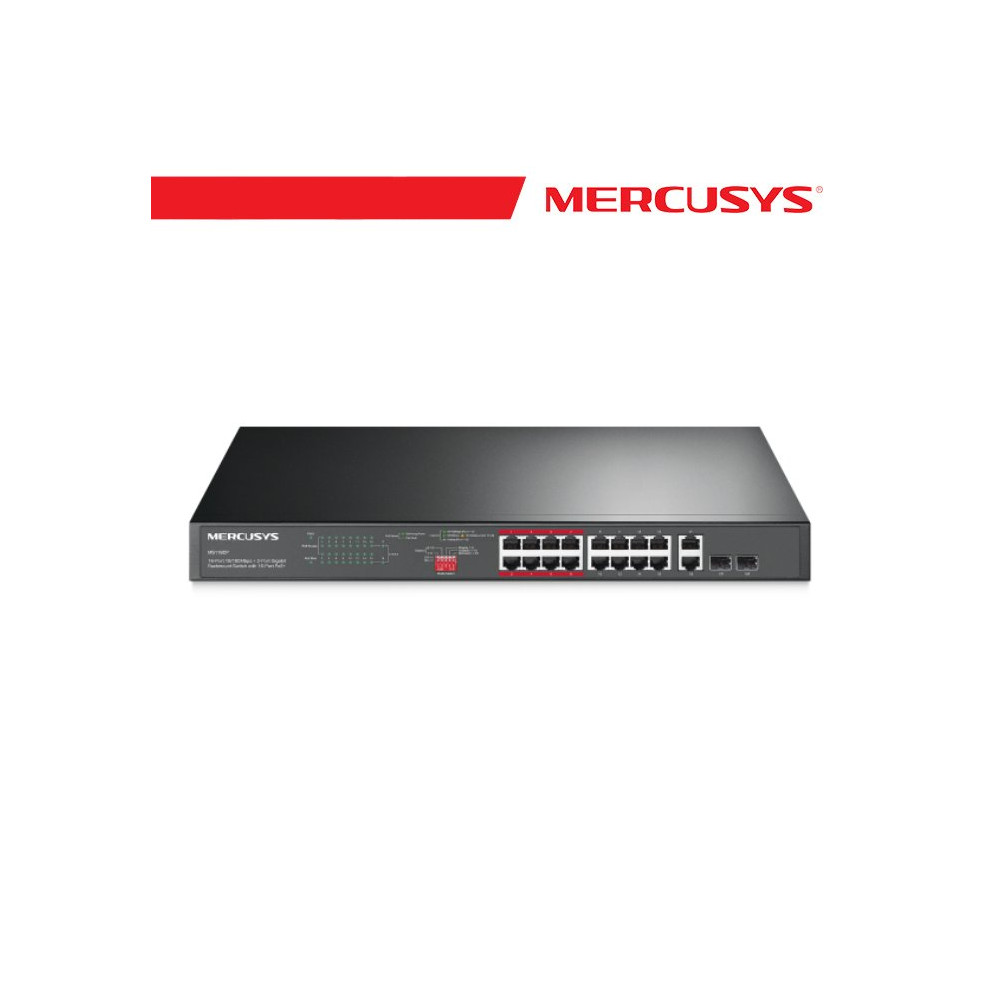 Mercusys 16-Port 10/100Mbps + 2-Port Gigabit Rackmount Switch - MS118CP MS-MS118CP