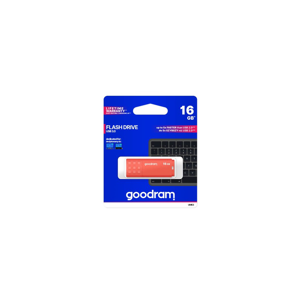 GoodRAM Pendrive 16GB UME3 orange USB 3.0 - retail blister - UME3-0160O0R11 GRUME3-0160O0R1
