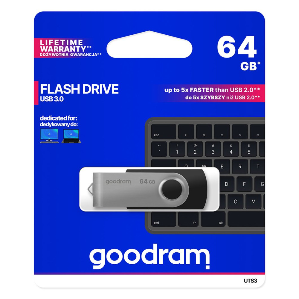 GoodRAM Pendrive 64GB UTS3 BLACK USB 3.0 - retail blister - UTS3-0640K0R11 GRUTS3-0640K0R1