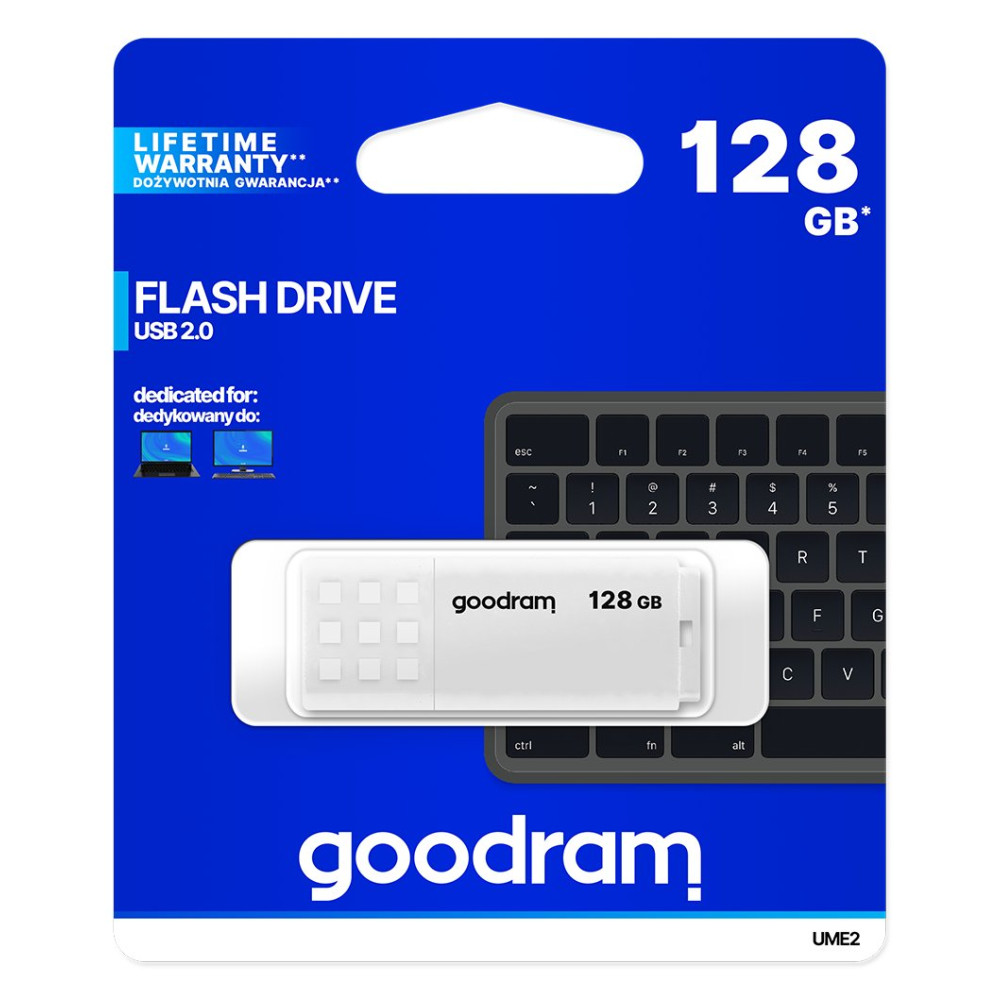 GoodRAM Pendrive 128GB UME2 white USB 2.0 - retail blister - UME2-1280W0R11 GRUME2-1280W0R1