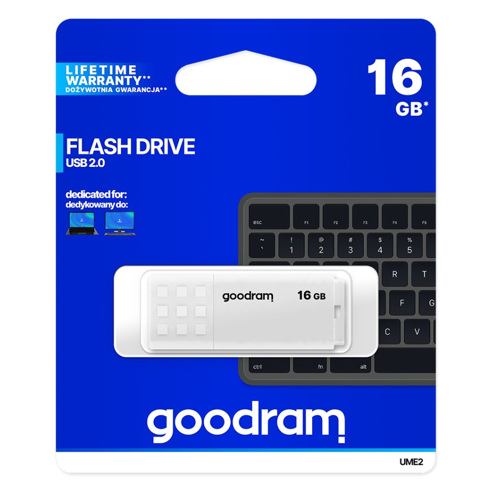 GoodRAM Pendrive 16GB UME2 white USB 2.0 - retail blister - UME2-0160W0R11 GRUME2-0160W0R1