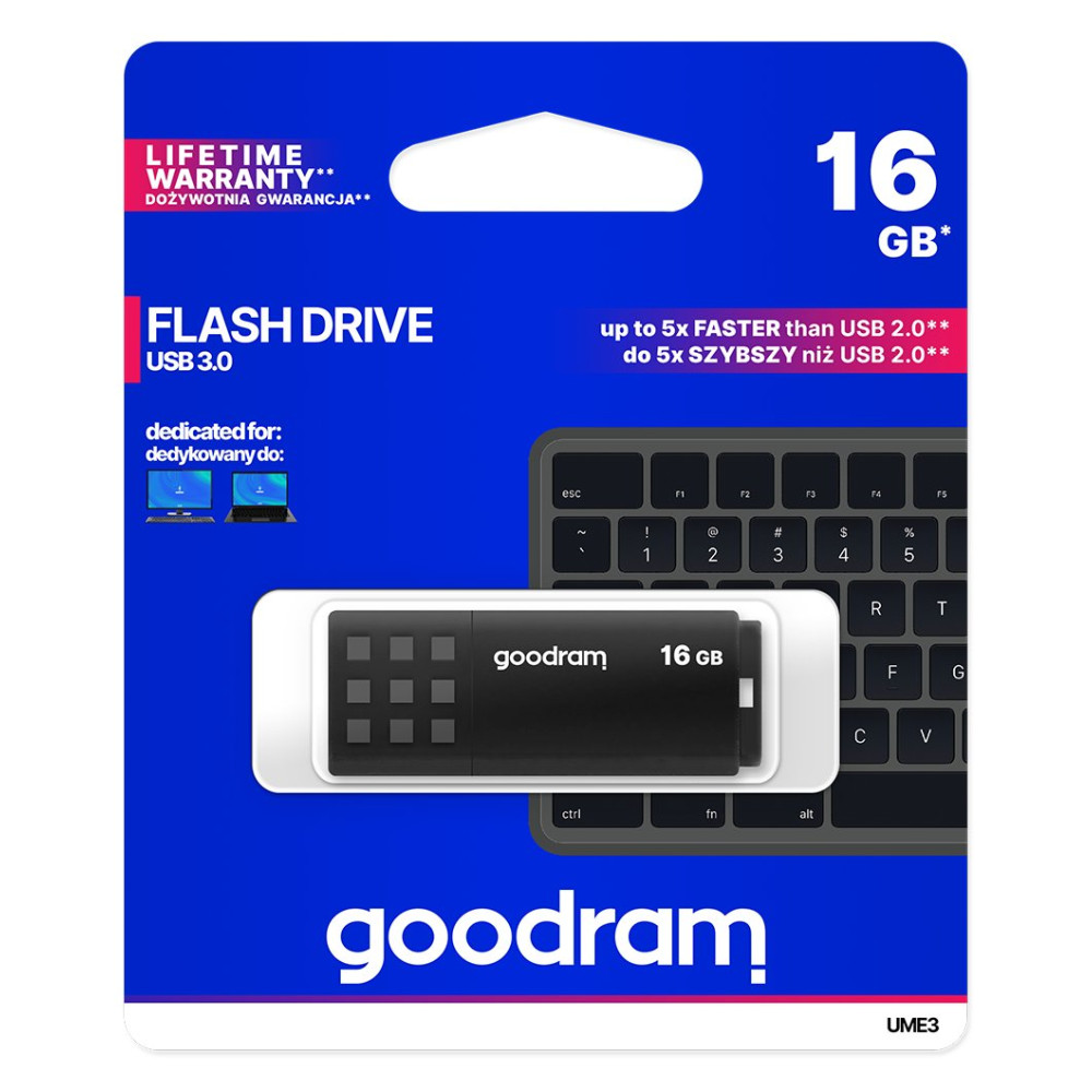 GoodRAM Pendrive 16GB BLACK USB 3.0 - retail blister - UME3-0160K0R11 GRUME3-0160K0R1
