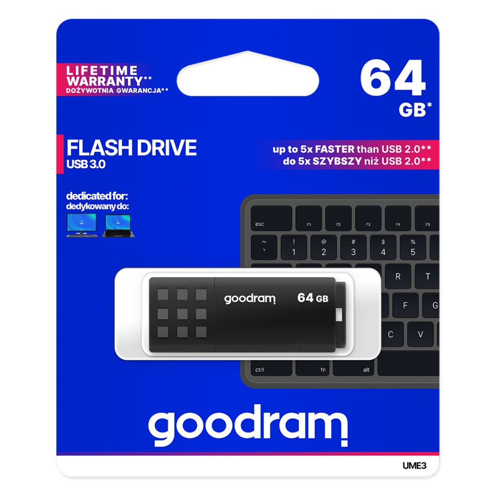 GoodRAM Pendrive 64GB BLACK USB 3.0 - retail blister - UME3-0640K0R11 GRUME3-0640K0R1