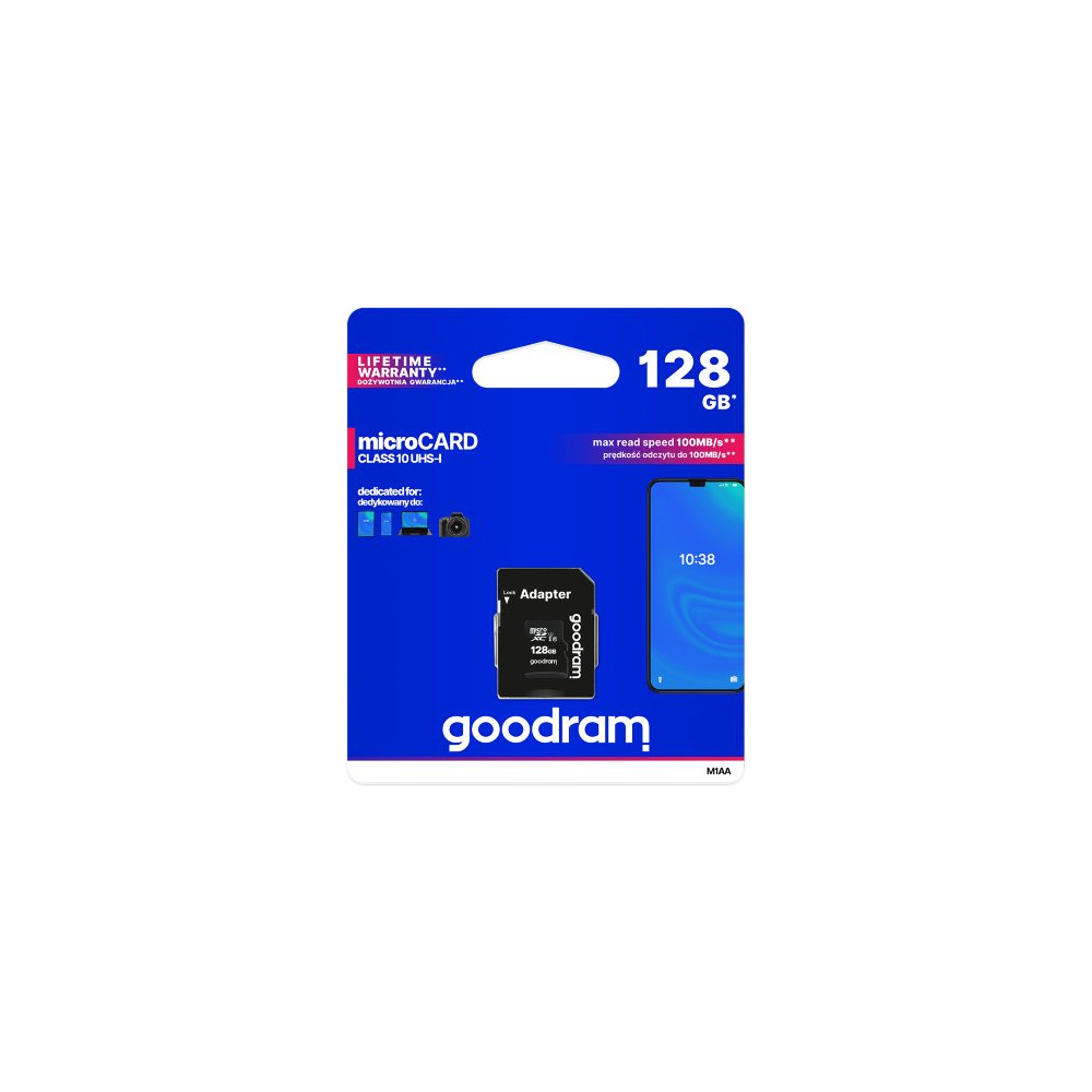 GoodRAM microSD 128GB class 10 UHS I + adapter - retail blister - M1AA-1280R12 GR-M1AA-1280R11
