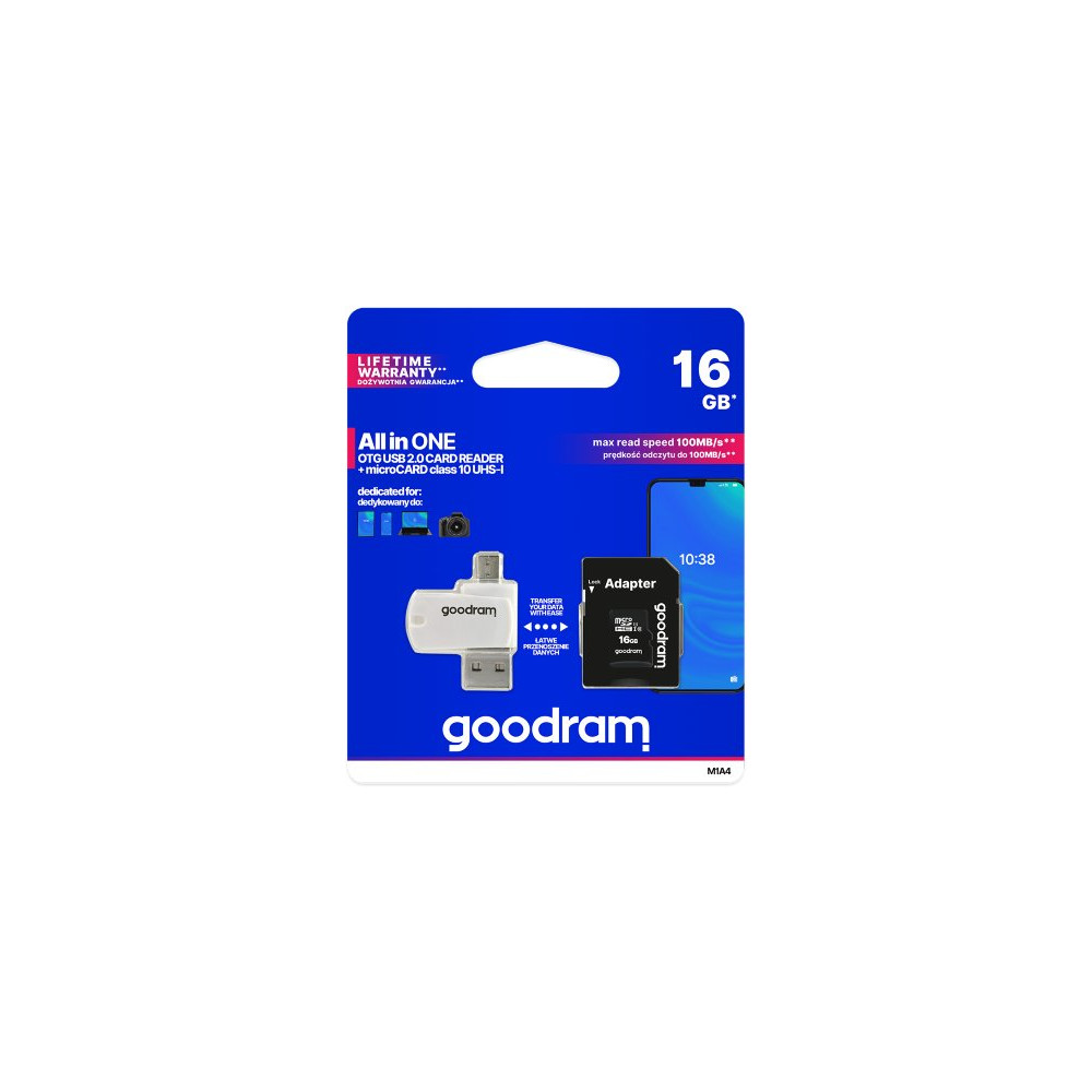 GoodRAM microSD 16GB class 10 + adpter + card reader - blister - M1A4-0160R12 GR-M1A4-0160R11