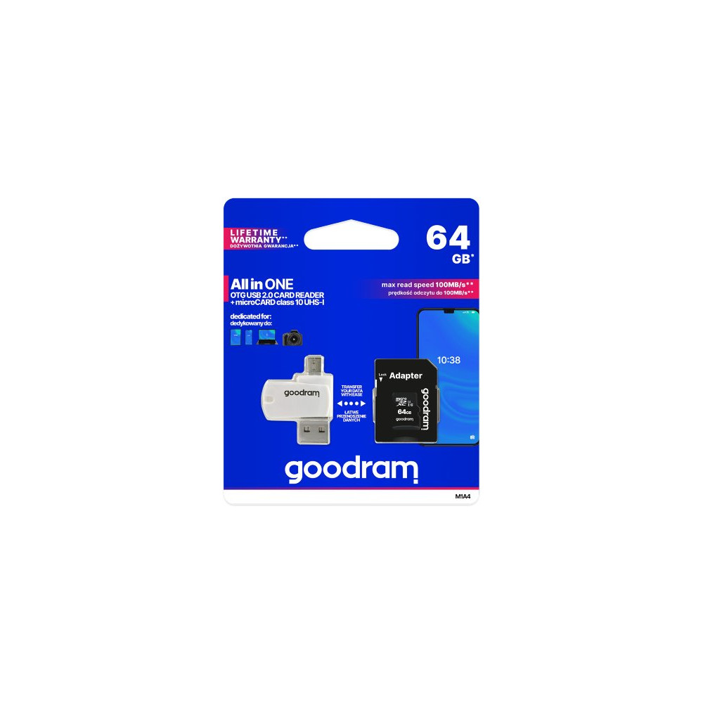 GoodRAM microSD 64GB class 10 + adpter + card reader - blister - M1A4-0640R12 GR-M1A4-0640R11